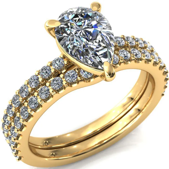 Beatrisa Pear Center Stone 34 Eternity 3 Prong Engagement Ring Fire Brilliance Rings
