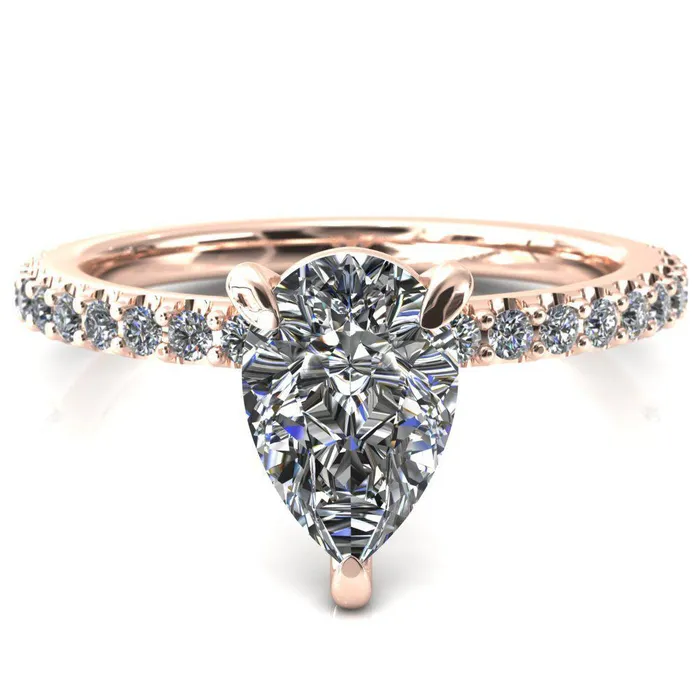 Beatrisa Pear Center Stone 34 Eternity 3 Prong Engagement Ring Fire Brilliance Rings