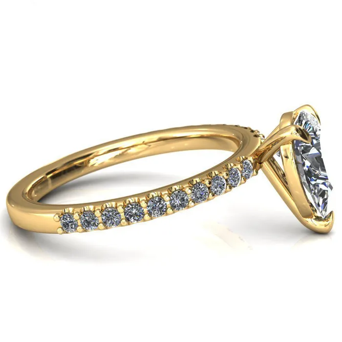 Beatrisa Pear Center Stone 34 Eternity 3 Prong Engagement Ring Fire Brilliance Rings