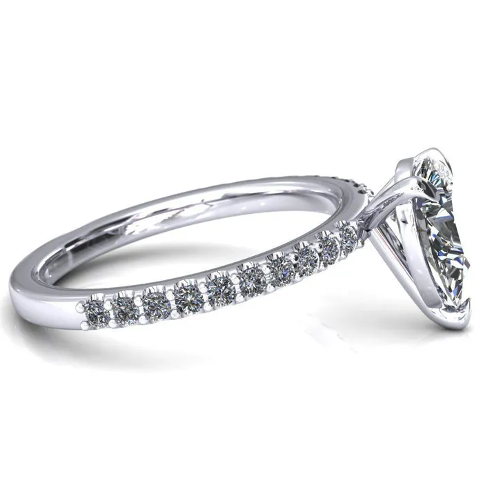 Beatrisa Pear Center Stone 34 Eternity 3 Prong Engagement Ring Fire Brilliance Rings