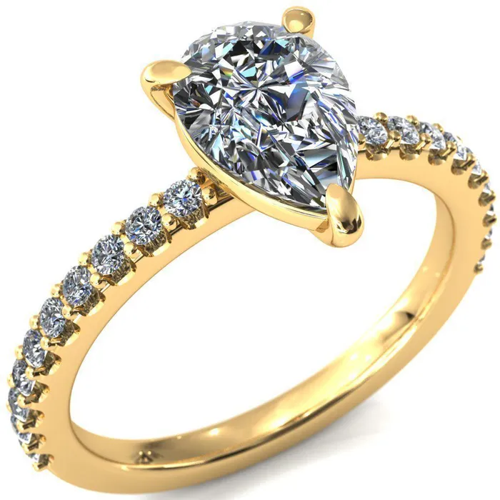 Beatrisa Pear Center Stone 34 Eternity 3 Prong Engagement Ring Fire Brilliance Rings