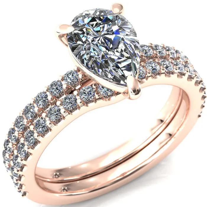 Beatrisa Pear Center Stone 34 Eternity 3 Prong Engagement Ring Fire Brilliance Rings