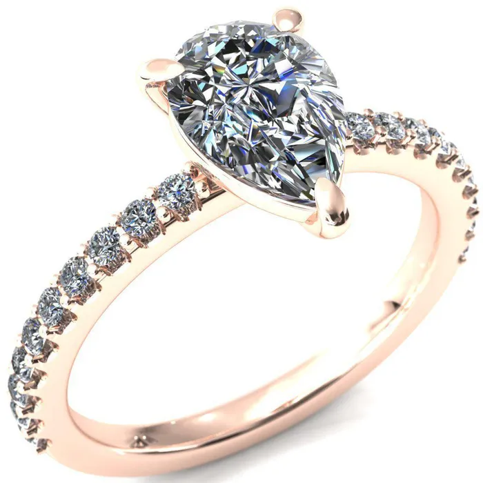 Beatrisa Pear Center Stone 34 Eternity 3 Prong Engagement Ring Fire Brilliance Rings