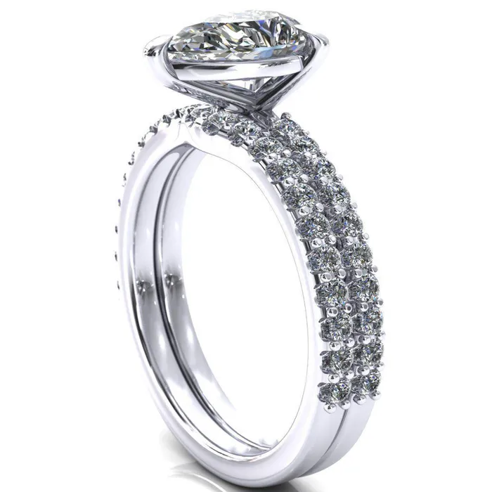 Beatrisa Pear Center Stone 34 Eternity 3 Prong Engagement Ring Fire Brilliance Rings