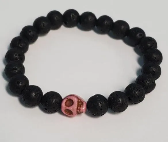 Bracelets polly B440 Black Lava Stone Lilac Skull Bead Bracelet