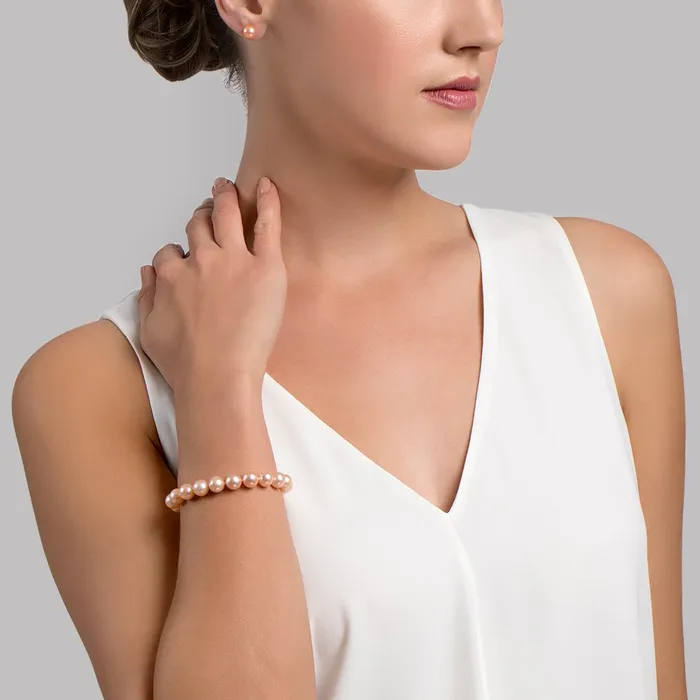 Bracelets spt 8595mm Peach Freshwater Pearl Bracelet AAA Quality