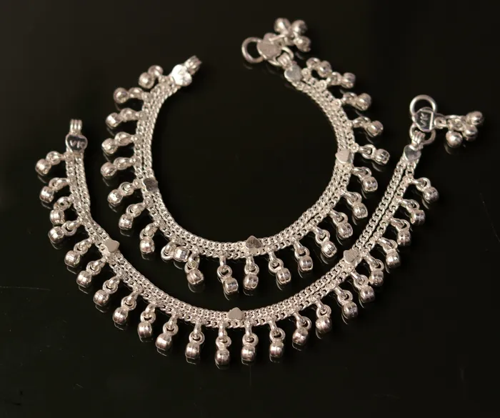 Bracelets TRIBAL ORNAMENTS 66 Sterling silver handmade baby anklet charm ankle bracelet fabulous hanging noisy bells excellent unisex baby foot bracelet ank158
