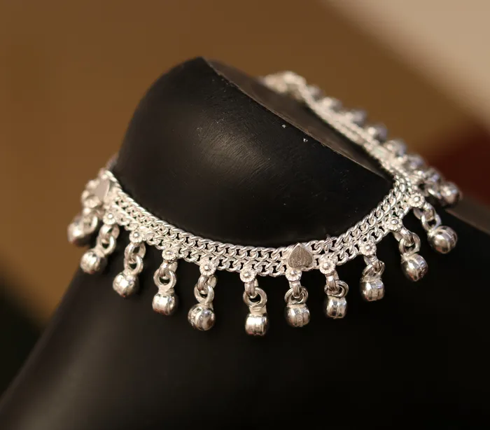 Bracelets TRIBAL ORNAMENTS 66 Sterling silver handmade baby anklet charm ankle bracelet fabulous hanging noisy bells excellent unisex baby foot bracelet ank158