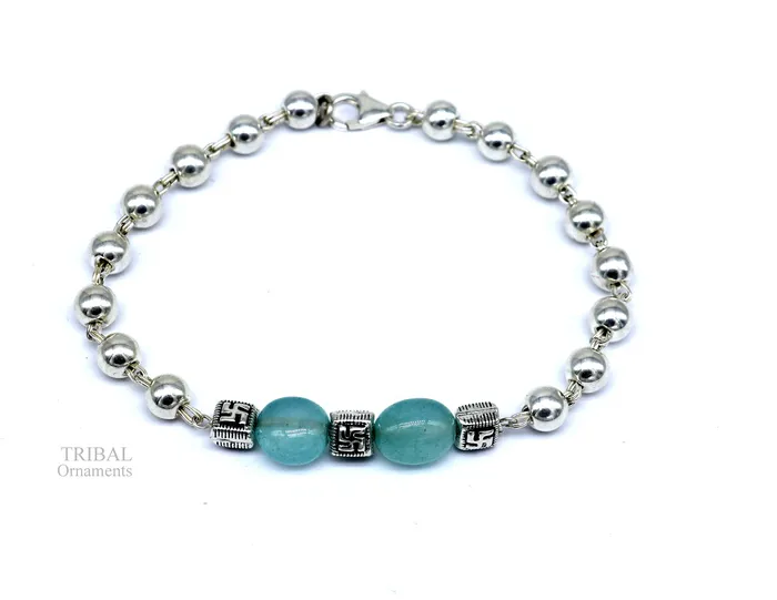 Bracelets TRIBAL ORNAMENTS 8 inches long 925 sterling silver handmade bracelet beaded bracelet aqua quartz stone bracelet gorgeous bracelet from india sbr256