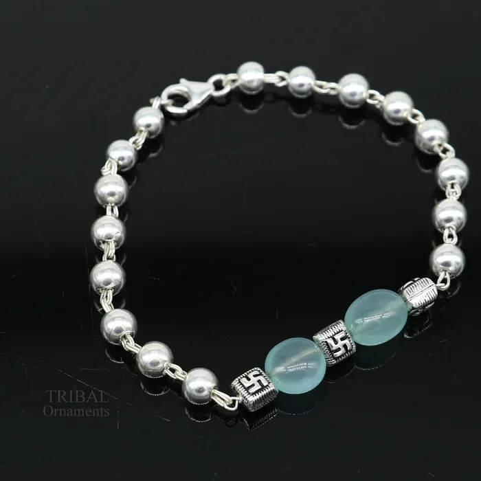 Bracelets TRIBAL ORNAMENTS 8 inches long 925 sterling silver handmade bracelet beaded bracelet aqua quartz stone bracelet gorgeous bracelet from india sbr256