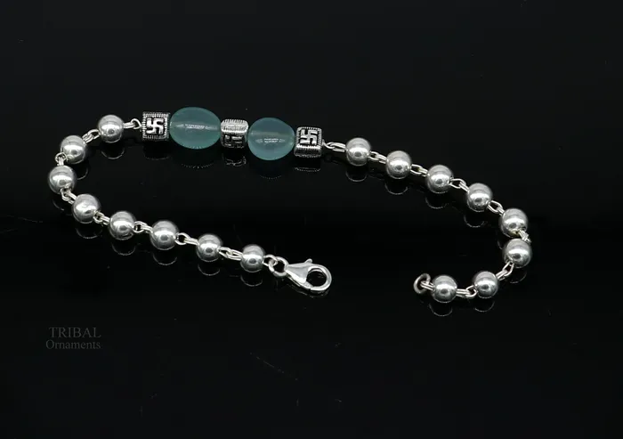 Bracelets TRIBAL ORNAMENTS 8 inches long 925 sterling silver handmade bracelet beaded bracelet aqua quartz stone bracelet gorgeous bracelet from india sbr256