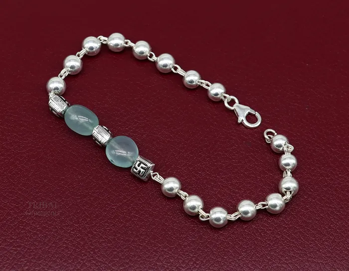 Bracelets TRIBAL ORNAMENTS 8 inches long 925 sterling silver handmade bracelet beaded bracelet aqua quartz stone bracelet gorgeous bracelet from india sbr256