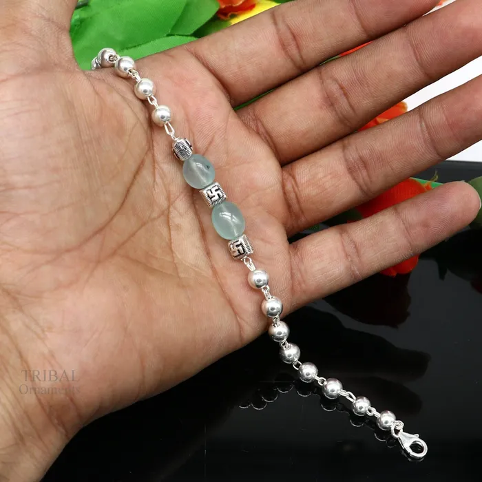 Bracelets TRIBAL ORNAMENTS 8 inches long 925 sterling silver handmade bracelet beaded bracelet aqua quartz stone bracelet gorgeous bracelet from india sbr256