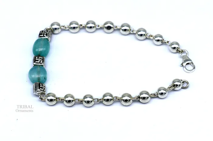 Bracelets TRIBAL ORNAMENTS 8 inches long 925 sterling silver handmade bracelet beaded bracelet aqua quartz stone bracelet gorgeous bracelet from india sbr256