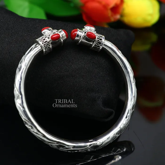 Bracelets TRIBAL ORNAMENTS Designer 925 sterling silver handmade gorgeous red stone antique design bangle bracelet kada fabulous wrist jewelry tribal jewelry nsk103 Bracelets TRIBAL ORNAMENTS Designer 925 sterling silver handmade gorgeous red stone antique design bangle bracelet kada fabulous wrist jewelry tribal jewelry nsk103