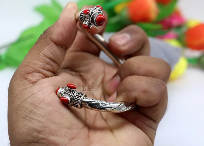 Bracelets TRIBAL ORNAMENTS Designer 925 sterling silver handmade gorgeous red stone antique design bangle bracelet kada fabulous wrist jewelry tribal jewelry nsk103