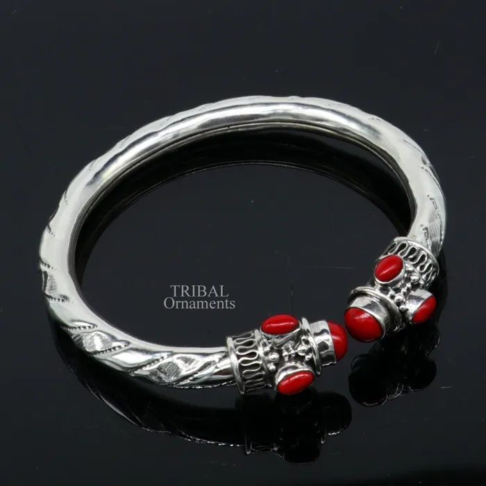 Bracelets TRIBAL ORNAMENTS Designer 925 sterling silver handmade gorgeous red stone antique design bangle bracelet kada fabulous wrist jewelry tribal jewelry nsk103