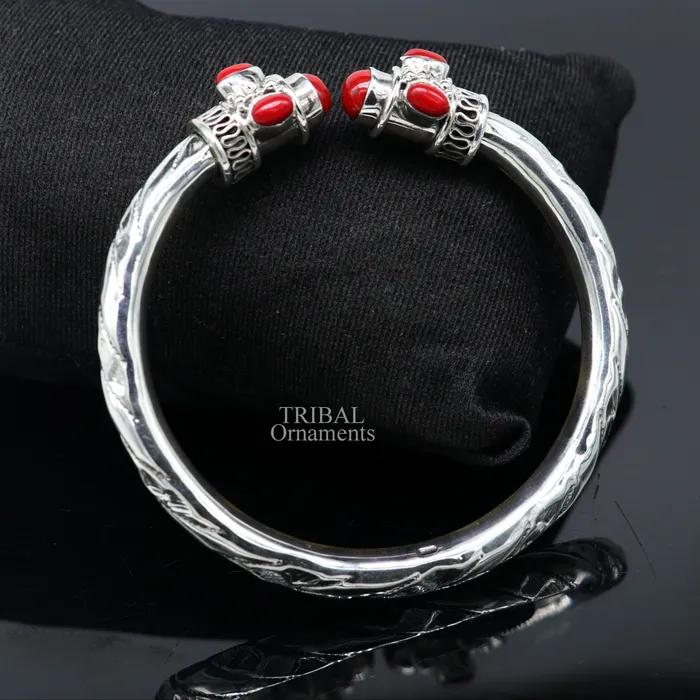 Bracelets TRIBAL ORNAMENTS Designer 925 sterling silver handmade gorgeous red stone antique design bangle bracelet kada fabulous wrist jewelry tribal jewelry nsk103