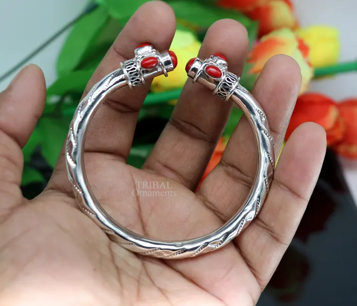 Bracelets TRIBAL ORNAMENTS Designer 925 sterling silver handmade gorgeous red stone antique design bangle bracelet kada fabulous wrist jewelry tribal jewelry nsk103