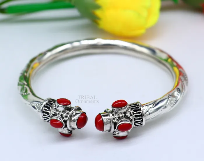Bracelets TRIBAL ORNAMENTS Designer 925 sterling silver handmade gorgeous red stone antique design bangle bracelet kada fabulous wrist jewelry tribal jewelry nsk103