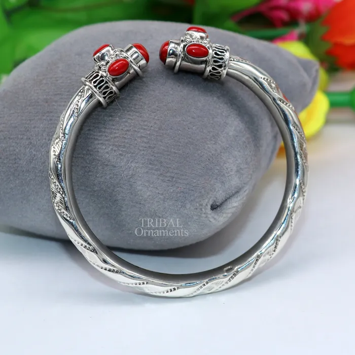 Bracelets TRIBAL ORNAMENTS Designer 925 sterling silver handmade gorgeous red stone antique design bangle bracelet kada fabulous wrist jewelry tribal jewelry nsk103