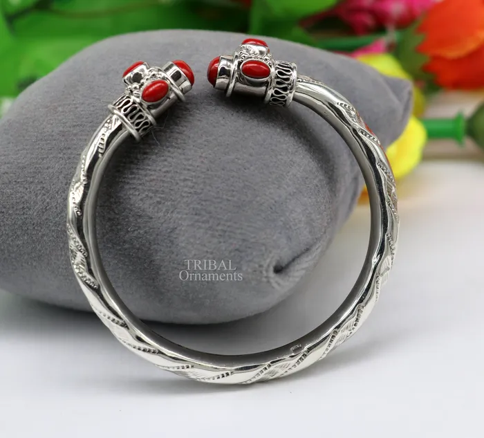 Bracelets TRIBAL ORNAMENTS Designer 925 sterling silver handmade gorgeous red stone antique design bangle bracelet kada fabulous wrist jewelry tribal jewelry nsk103