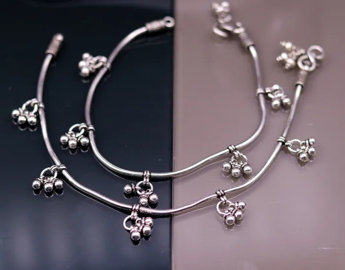 Bracelets TRIBAL ORNAMENTS handmade 925 Sterling silver handmade vintage antique design stylish anklet foot bracelet hanging bells tribal belly dance jewelry ank29 Bracelets TRIBAL ORNAMENTS handmade 925 Sterling silver handmade vintage antique design stylish anklet foot bracelet hanging bells tribal belly dance jewelry ank29