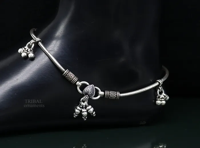 Bracelets TRIBAL ORNAMENTS handmade 925 Sterling silver handmade vintage antique design stylish anklet foot bracelet hanging bells tribal belly dance jewelry ank455 Bracelets TRIBAL ORNAMENTS handmade 925 Sterling silver handmade vintage antique design stylish anklet foot bracelet hanging bells tribal belly dance jewelry ank455