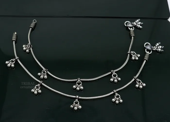 Bracelets TRIBAL ORNAMENTS handmade 925 Sterling silver handmade vintage antique design stylish anklet foot bracelet hanging bells tribal belly dance jewelry ank455