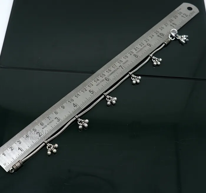 Bracelets TRIBAL ORNAMENTS handmade 925 Sterling silver handmade vintage antique design stylish anklet foot bracelet hanging bells tribal belly dance jewelry ank455