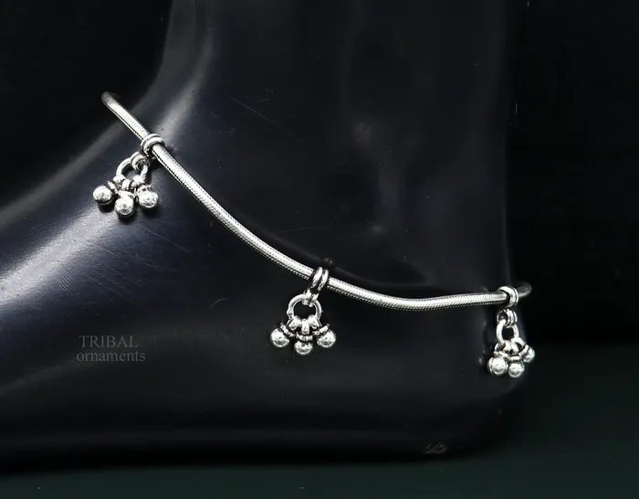 Bracelets TRIBAL ORNAMENTS handmade 925 Sterling silver handmade vintage antique design stylish anklet foot bracelet hanging bells tribal belly dance jewelry ank455