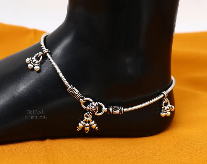Bracelets TRIBAL ORNAMENTS handmade 925 Sterling silver handmade vintage antique design stylish anklet foot bracelet hanging bells tribal belly dance jewelry ank455