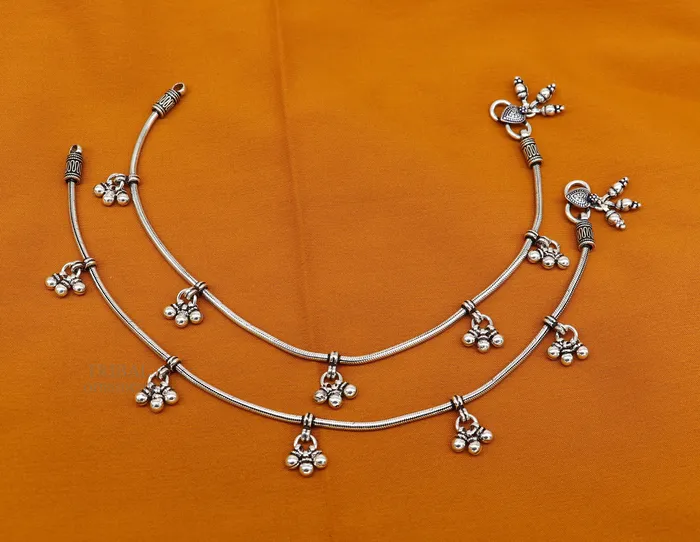 Bracelets TRIBAL ORNAMENTS handmade 925 Sterling silver handmade vintage antique design stylish anklet foot bracelet hanging bells tribal belly dance jewelry ank455