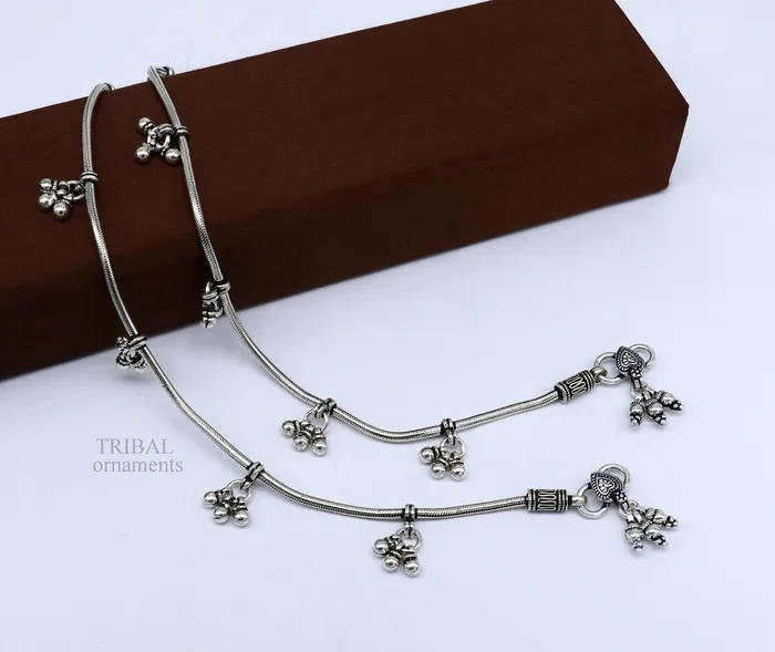 Bracelets TRIBAL ORNAMENTS handmade 925 Sterling silver handmade vintage antique design stylish anklet foot bracelet hanging bells tribal belly dance jewelry ank455