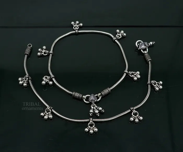 Bracelets TRIBAL ORNAMENTS handmade 925 Sterling silver handmade vintage antique design stylish anklet foot bracelet hanging bells tribal belly dance jewelry ank455