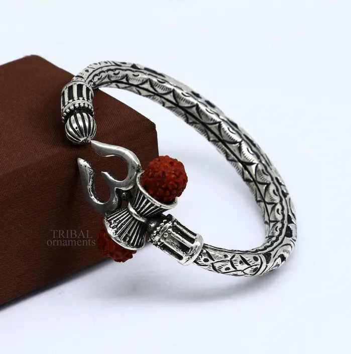 Bracelets TRIBAL ORNAMENTS Unique handmade nakshi work 925 sterling silver trident kada trishul kada bahubali kada bangle bracelet for both mens and girls nsk461
