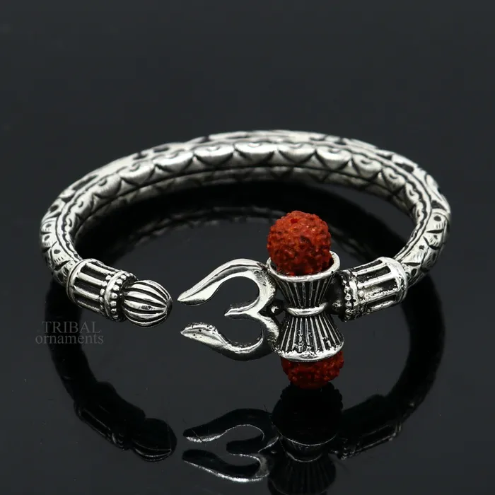 Bracelets TRIBAL ORNAMENTS Unique handmade nakshi work 925 sterling silver trident kada trishul kada bahubali kada bangle bracelet for both mens and girls nsk461