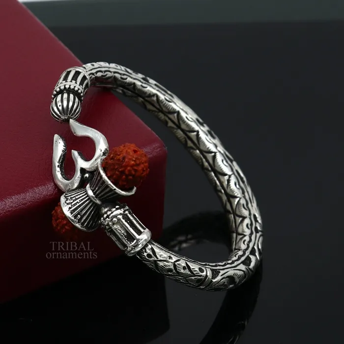 Bracelets TRIBAL ORNAMENTS Unique handmade nakshi work 925 sterling silver trident kada trishul kada bahubali kada bangle bracelet for both mens and girls nsk461