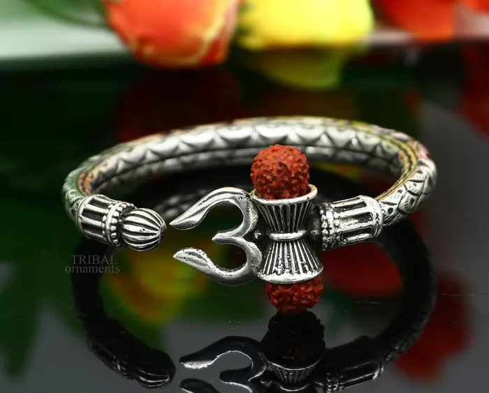 Bracelets TRIBAL ORNAMENTS Unique handmade nakshi work 925 sterling silver trident kada trishul kada bahubali kada bangle bracelet for both mens and girls nsk461