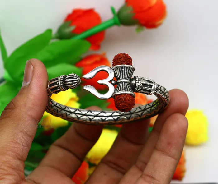 Bracelets TRIBAL ORNAMENTS Unique handmade nakshi work 925 sterling silver trident kada trishul kada bahubali kada bangle bracelet for both mens and girls nsk461