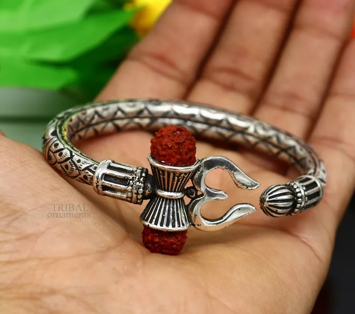Bracelets TRIBAL ORNAMENTS Unique handmade nakshi work 925 sterling silver trident kada trishul kada bahubali kada bangle bracelet for both mens and girls nsk461