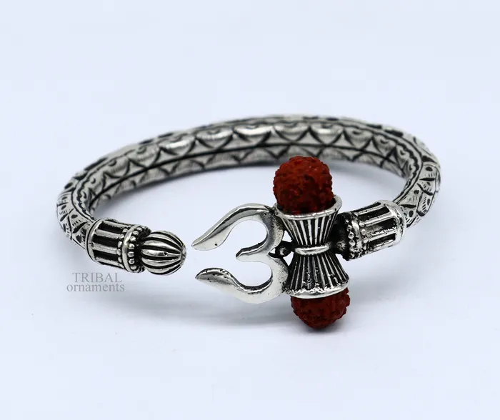 Bracelets TRIBAL ORNAMENTS Unique handmade nakshi work 925 sterling silver trident kada trishul kada bahubali kada bangle bracelet for both mens and girls nsk461