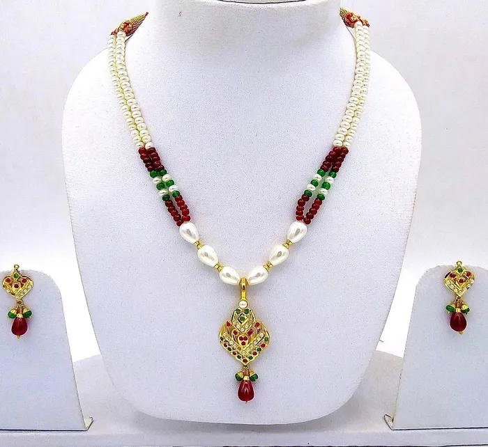 Bridal yellow gold 22k necklace india punjabi design pearl ruby emerald indian bollywood with Earrings TRIBAL ORNAMENTS Necklaces Bridal yellow gold 22k necklace india punjabi design pearl ruby emerald indian bollywood with Earrings TRIBAL ORNAMENTS Necklaces