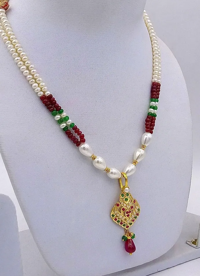 Bridal yellow gold 22k necklace india punjabi design pearl ruby emerald indian bollywood with Earrings TRIBAL ORNAMENTS Necklaces