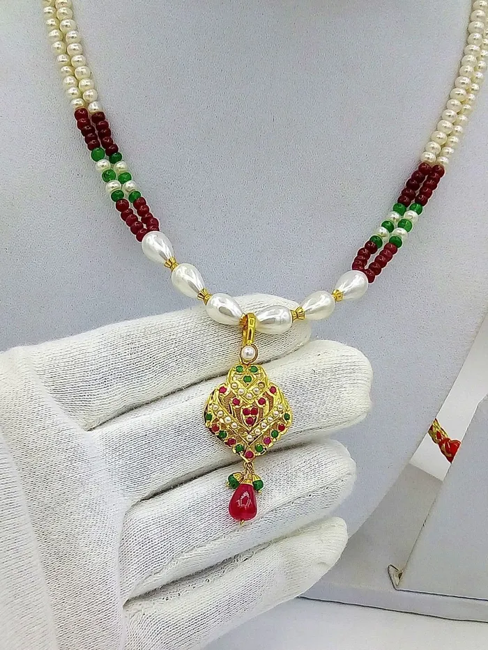 Bridal yellow gold 22k necklace india punjabi design pearl ruby emerald indian bollywood with Earrings TRIBAL ORNAMENTS Necklaces