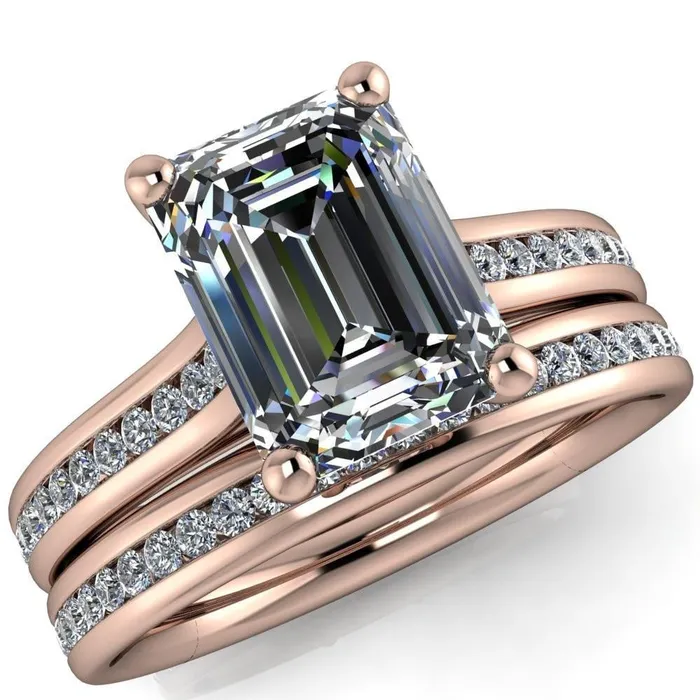 Brigitte Emerald Center Stone Diamond Channel 4 Prong Cathedral Ring Fire Brilliance Rings Brigitte Emerald Center Stone Diamond Channel 4 Prong Cathedral Ring Fire Brilliance Rings