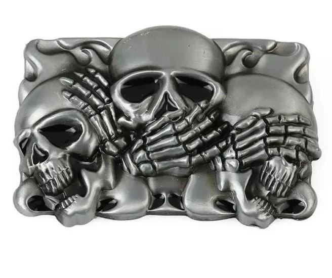 BU262 Hear No Evil Speak No Evil See No Evil Skull Belt Buckle POLLY Necklaces