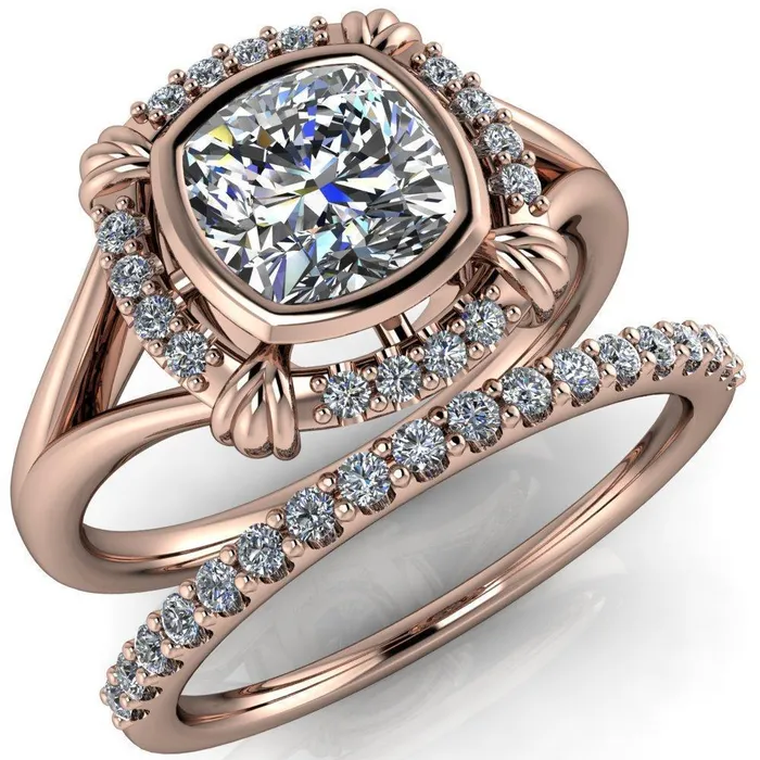 Caldwell Center Stone Moissanite Bezel Set Diamond Halo Split Shank Engagement Ring Fire Brilliance Rings Caldwell Center Stone Moissanite Bezel Set Diamond Halo Split Shank Engagement Ring Fire Brilliance Rings
