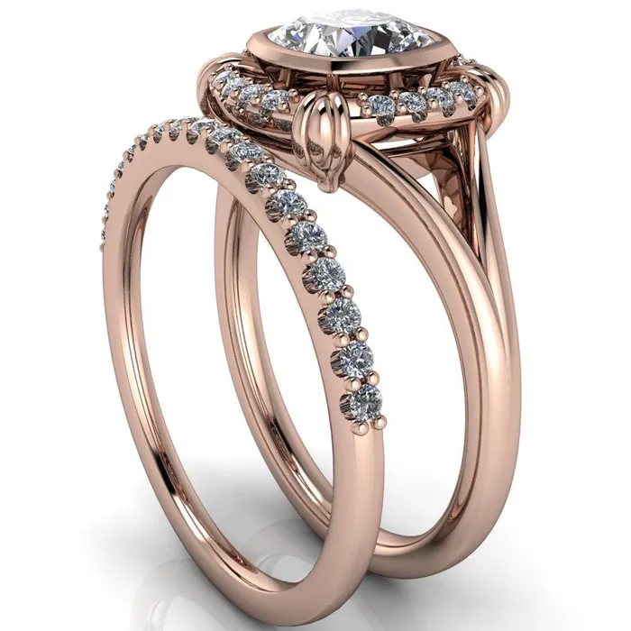 Caldwell Center Stone Moissanite Bezel Set Diamond Halo Split Shank Engagement Ring Fire Brilliance Rings