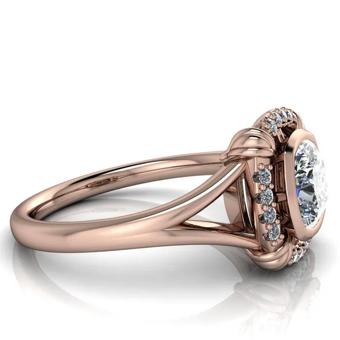 Caldwell Center Stone Moissanite Bezel Set Diamond Halo Split Shank Engagement Ring Fire Brilliance Rings